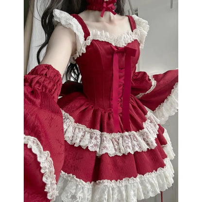 Japan Lolita Vintage Medieval Gothic Dress Cotton Lace Women Summer Princess Cosplay Costume Palace Ball Gown Short Party Dress