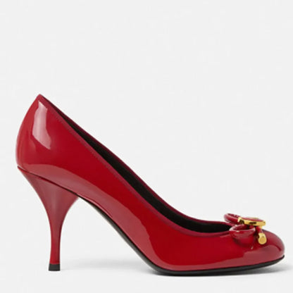 Spring/Summer New Women's Stiletto Single Shoes Round Head Bow Black Red Party Wedding Women's 34-43 Large Sandals
