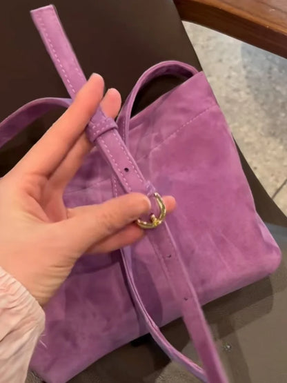 2025 New Korean Style Niche Solid Color Suede Shoulder Crossbody Bag Large Capacity Commuting Handbag