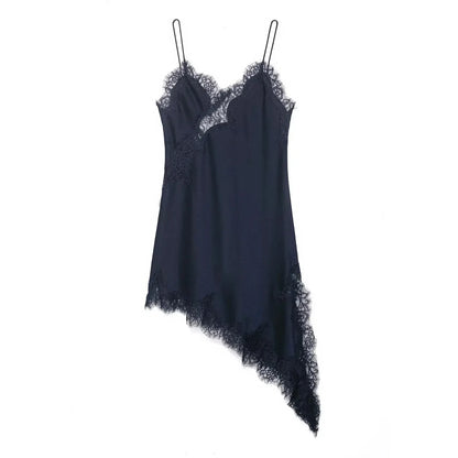 Womens Summer Mini Sleeveless Backless Vestidos Dresses Lace Asymmetric Slip Dress Sexy Evening Party Dresses