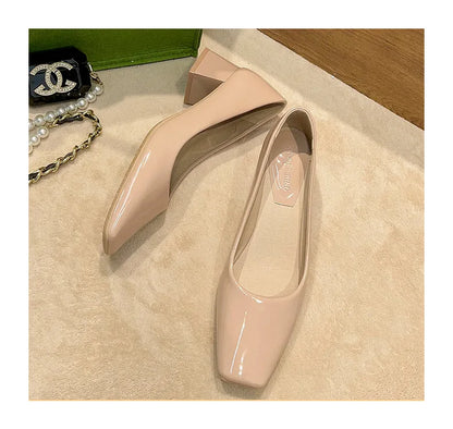 Women Novelty Shoes Square Toe Patent Leather New Arrivals Slip-On Black Wine Beige Chaussures 5cm Thick Heels Pumps For OL 43 7