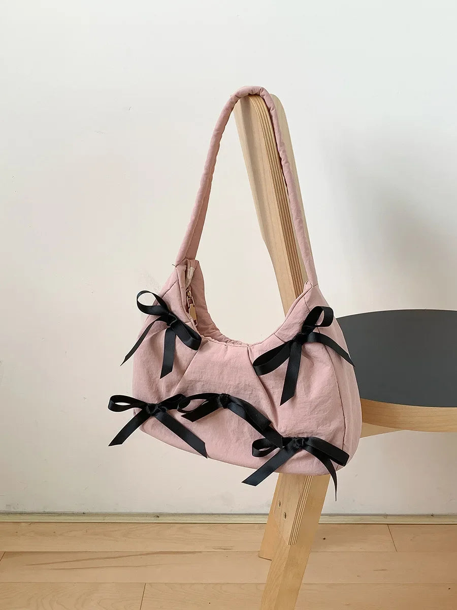 Hit Color Bow Bolsos Mujer New Sweet Ins Bag Shoulder Underarm Bags Casual Sac Femme Niche Design Fashion All-match Bolsas