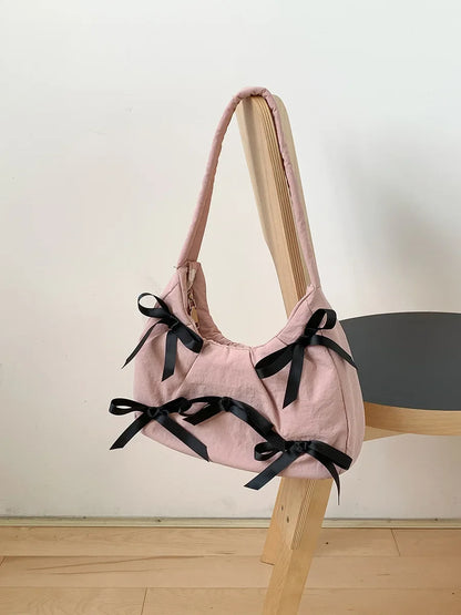 Hit Color Bow Bolsos Mujer New Sweet Ins Bag Shoulder Underarm Bags Casual Sac Femme Niche Design Fashion All-match Bolsas