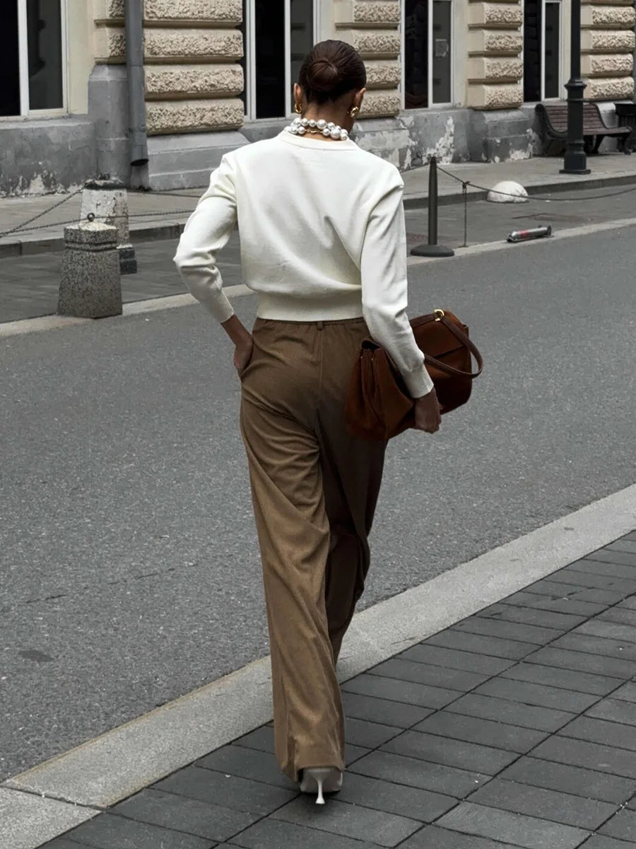 Women's New Wide Leg Pants 100% Cotton Loose Fit Drapey Trendy Waist Autumn Winter Fashion Trousers