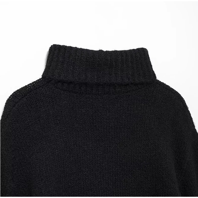 Cropped Pullovers Women Sweater Knit Loose Turtleneck Long Sleeve Female Knitted Top Autumn Winter Fashion Lady Outwear