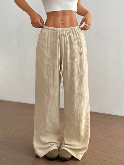 New Style Pure Cotton Fashion Casual Solid Color Loose Wide-Leg Floor-Length Trousers for Women