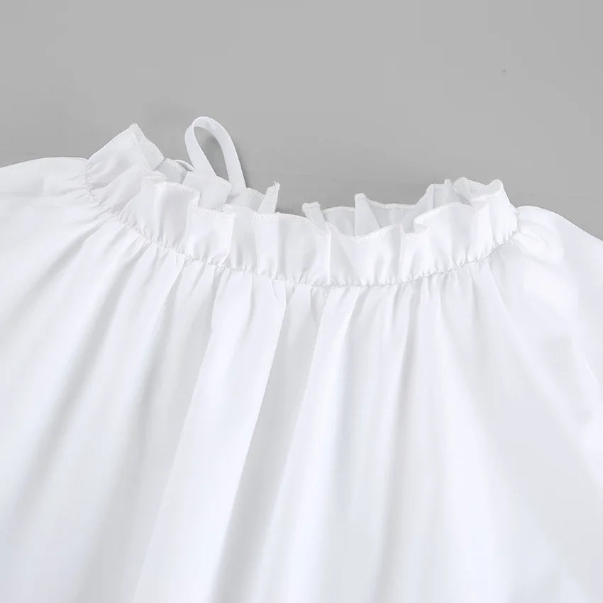Summer Cotton A-line Loose Ruffles White Dress Women Casual O-neck Lace-up Sleeveless Mini Dress Female Holiday Party Dress 2025
