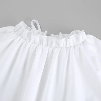 Summer Cotton A-line Loose Ruffles White Dress Women Casual O-neck Lace-up Sleeveless Mini Dress Female Holiday Party Dress 2025