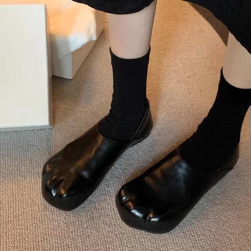 New Style Cat Claws Leather Flats Solid Slip On Leisure Dress Shoes Lovely Girls Fashion Concise Comfy Niche Design Shoes