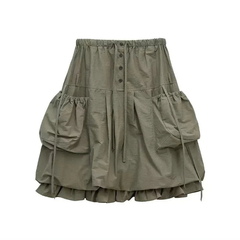 Safari Style American Trendy Hot Sell Skirt A-line Ruffles Lace Up Loose Slim Mujer Faldas Minority Y2K Streetwear Fashion Falda