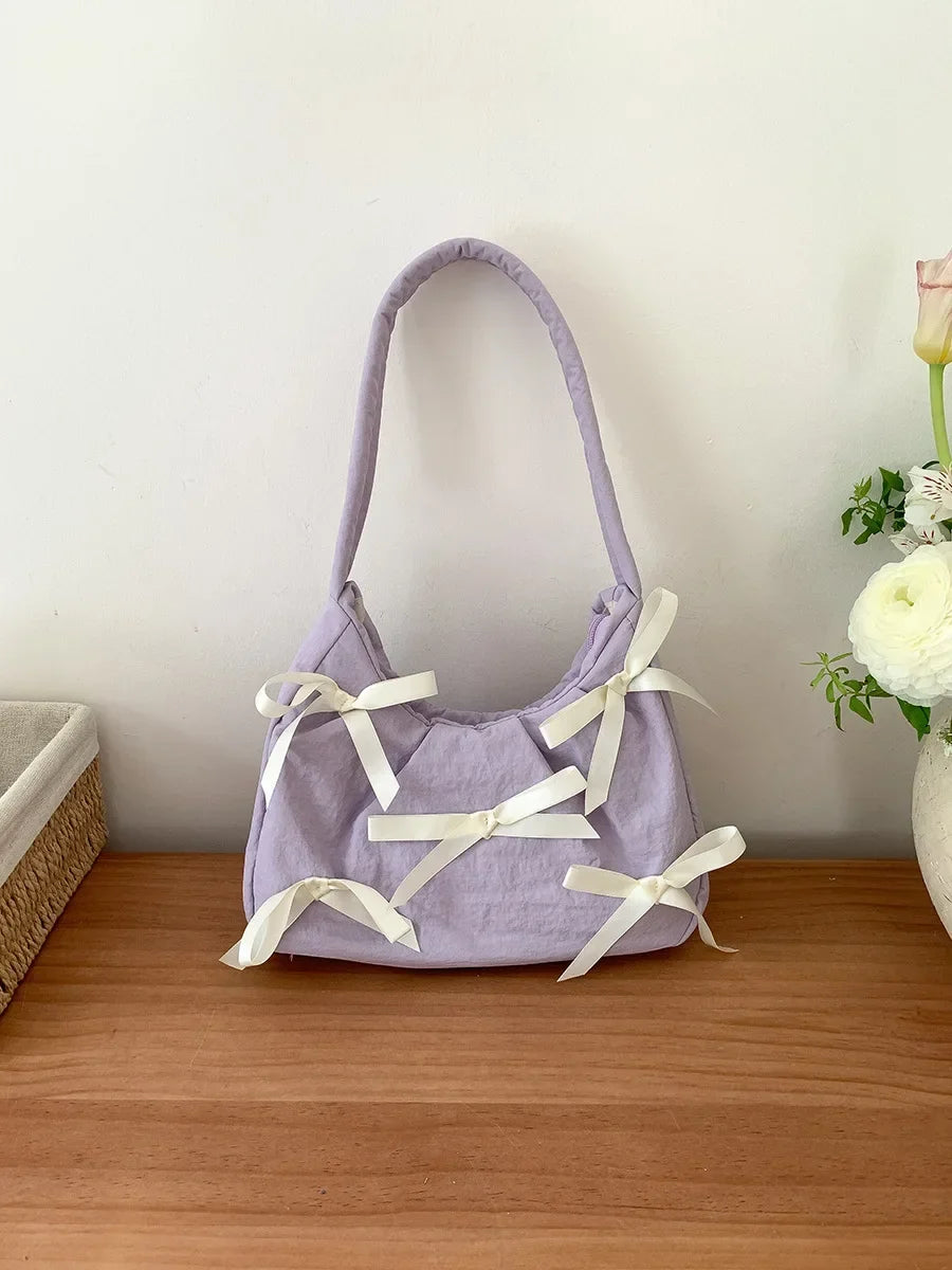 Hit Color Bow Bolsos Mujer New Sweet Ins Bag Shoulder Underarm Bags Casual Sac Femme Niche Design Fashion All-match Bolsas