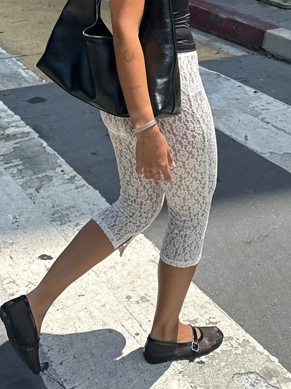 White Transparent Lace Pants with Slit Women Chic See Through Low Rise Skinny Capris Vintage y2k Beach Holiday Trousers