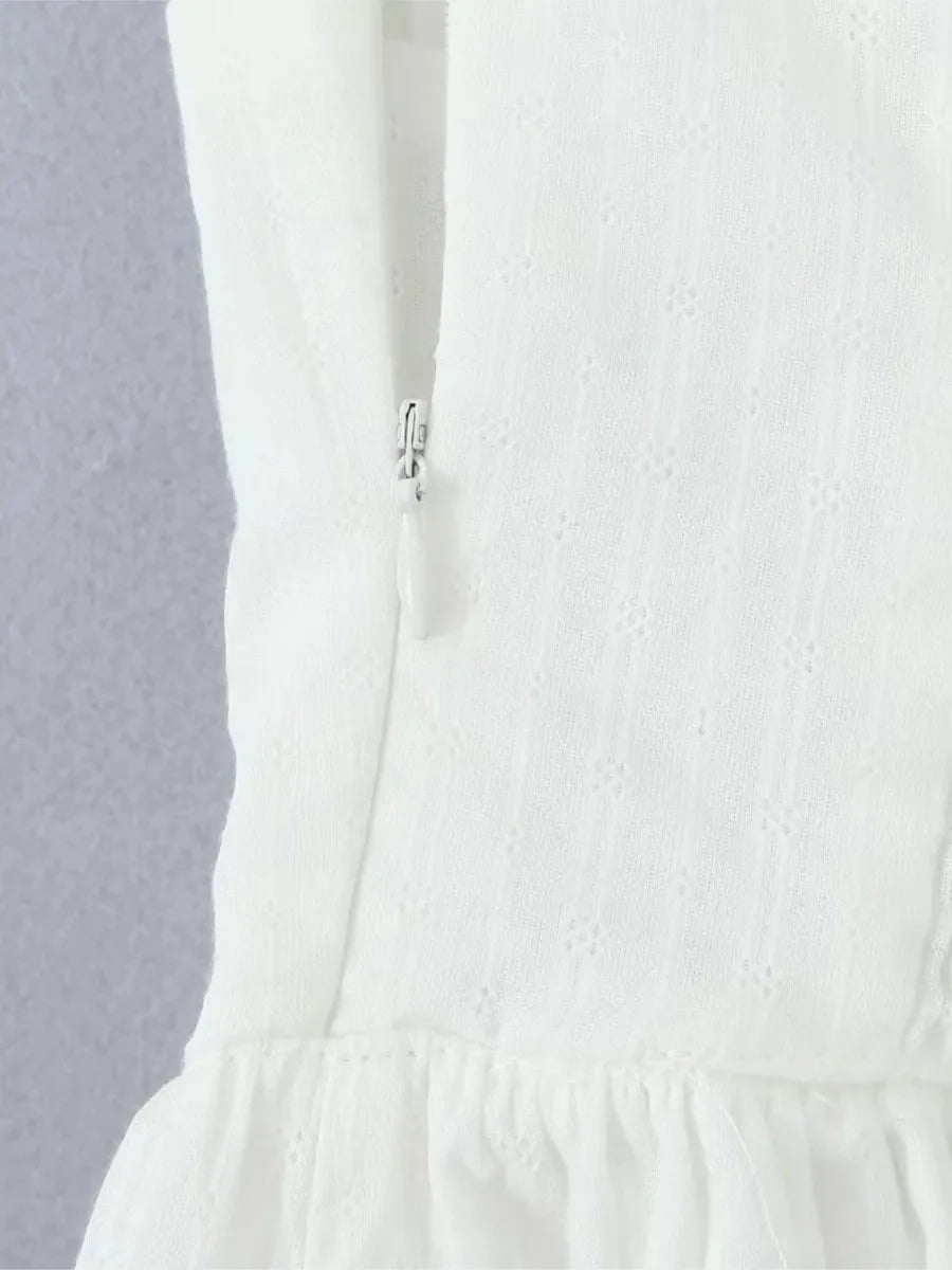Lace Trim Patchwork White Dresses For Women New Strapless Sleeveless Tiered Mini Dress Summer Sweet Fashion Sexy A-line Vestidos
