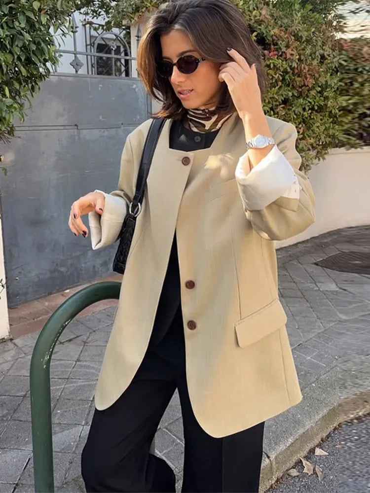 Casual Women's Blazer Jackets Long Sleeve Square Collar Spring Female Coat Fashion Pockets Long Sleeve Office Lady Outfits