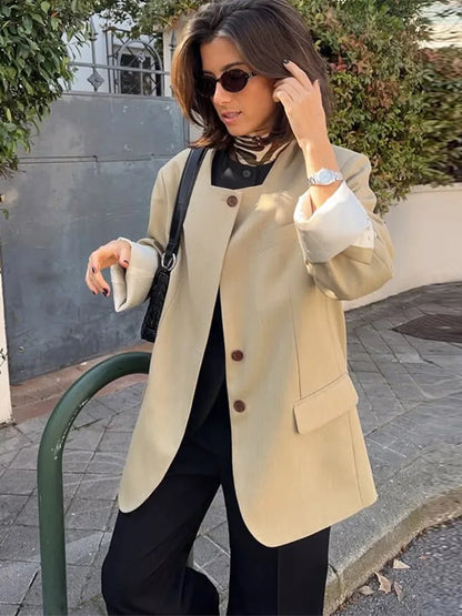 Casual Women's Blazer Jackets Long Sleeve Square Collar Spring Female Coat Fashion Pockets Long Sleeve Office Lady Outfits