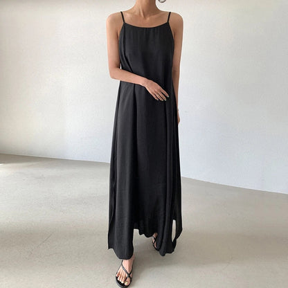 fashion chic A-line sleeveless loose vestidos for vacation beach casual solid sqaure collar basic women summer long dress 2024