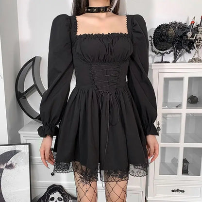 Dress Lace Splicing Puff Sleeves Strap Waist Yabi Long-Sleeved 2024 Spring And Summer New French Ins Princess Skirt