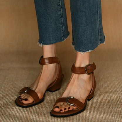 Summer Sandals Basic Retro Sandals Buckle Strap Womens Pumps Sheepskin Ladies Shoes Spring Autumn Gladiator Sandal Roman Style