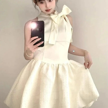Dress Bow French Style High-End Daughter Summer New Style Waist Slimming Sleeveless Puffy Skirt