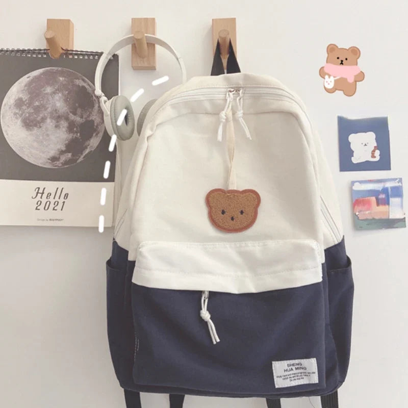 Women Korean Harajuku Students Backpack Simple Contrast Color Patchwork Casual Backpacks Kawaii All Match Girls Y2k Schoolbags