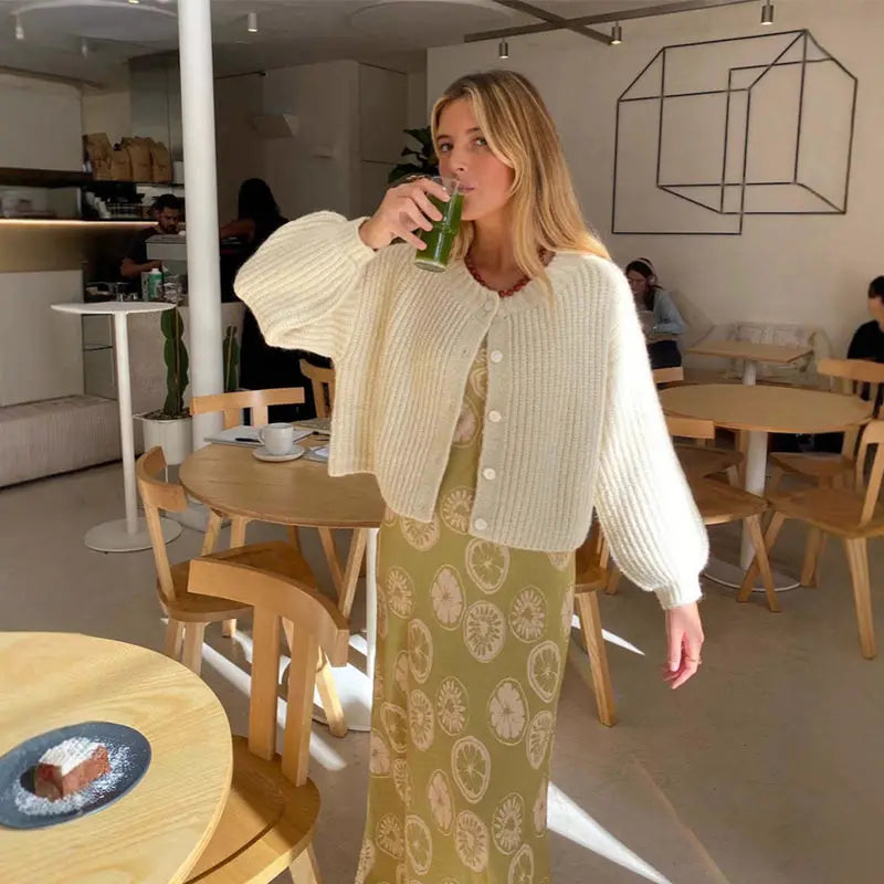 Solid Color Simple Knitted Women's Cardigan Casual Loose Round Neck Single Breasted Sweater Fashion Retro Tops Short Sweaters