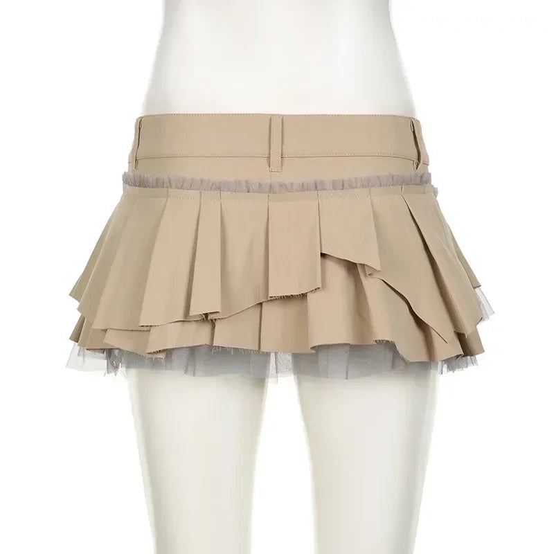 Rhinestone Belts Sexy Y2K Irregular Layered Mesh Cargo Skirts for Womens Summer Fashion High Waist Micro Mini Skirt Female