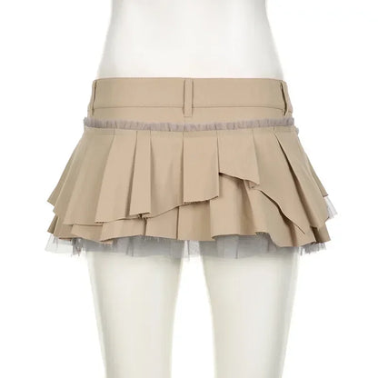 Rhinestone Belts Sexy Y2K Irregular Layered Mesh Cargo Skirts for Womens Summer Fashion High Waist Micro Mini Skirt Female