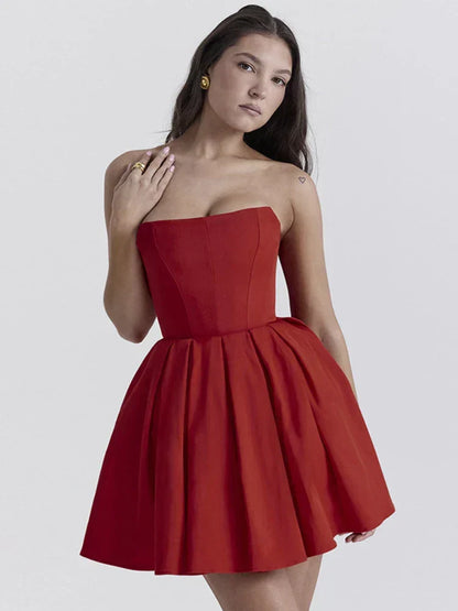 Strapless Corset Panel Pleated Fit and Flare Mini Dress