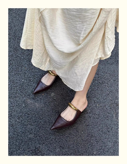 Brand New for Dropship Slip On Pointy Toe Mules Sandals Elegant Mid Heels Comfort Walking Summer Slides Mules Shoes