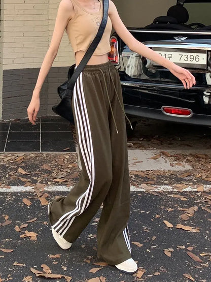 Sports Pants for Women Y2k Fashion Stripe Patchwork Casual Sweatpants Harajuku Summer Wide Leg Trousers Oversize Joggers