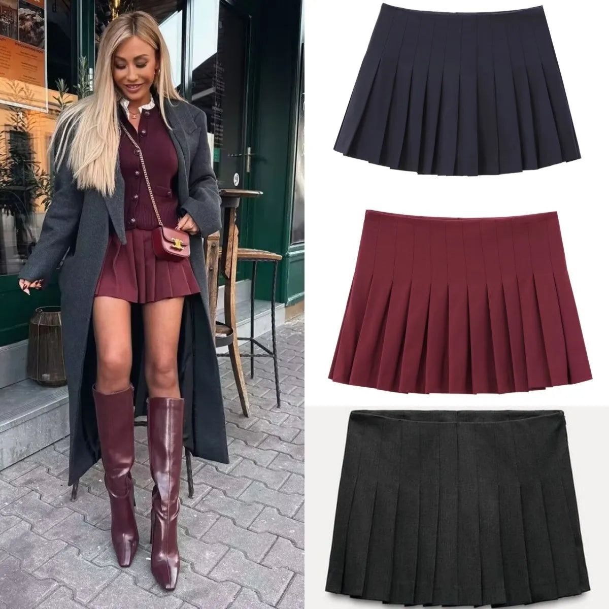 Autumn and winter new TRAF women's wide pleated temperament elegant casual mini short culottes 3152544