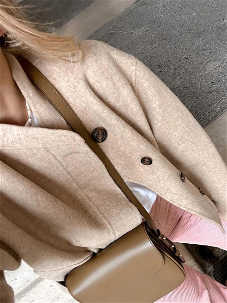 Winter Pocket Female Outwear Slim Patchwork Elegant Commute Fashion Clothes Solid Long Sleeve For Women Cropped Top Coat