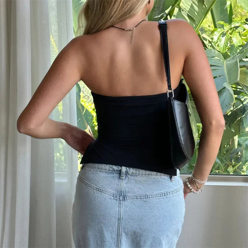 Solid Color Off-Shoulder Strapless