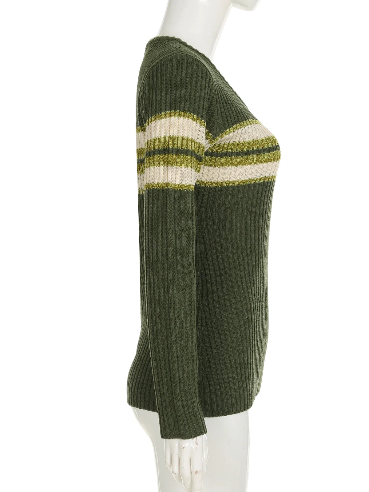 Casual Striped Knitted Sweater Basic V-Neck Long Sleeve Pullovers Women Autumn Winter Fashion Streetwear Ladies