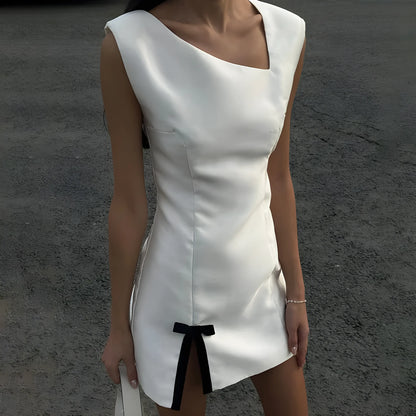 Cowl Neck Ruched Side Tie Satin Bodycon Mini Dress