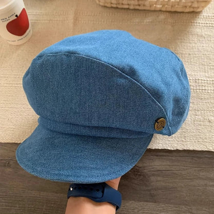 Japanese Retro Denim Berets Cap for Women Spring and Summer New Travel Casual Versatile Show Face Small Cloud Newsboy Hats