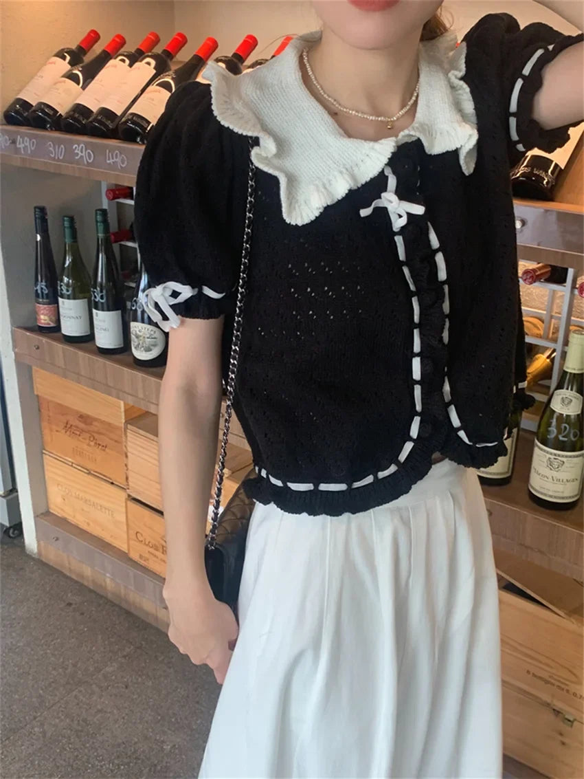 Retro Sweet Sweaters Women Elegant Chic Slim Summer New 2024 Full Sleeve Fashion Gentle Knitted Office Lady Coats