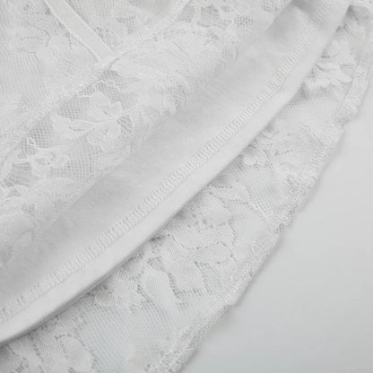 Elegant Fairy White Corset A-line Dress See Through Lace Square Collar Sexy Long Sleeve Short Dresses Aesthetic Sweet