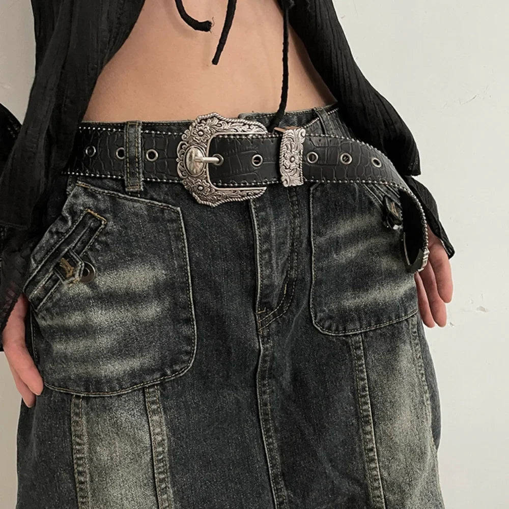 Unisex Jeans Belt Goth Y2k Designer Belts For Women High Quality Luxury Black Punk Accessory 3.8cm Waistband Men Belt Boho