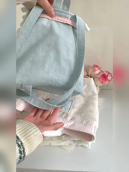 Retro Denim Large Capacity Canvas Bag Women New Lace Chic Sweet Cute Mini Backpack Female Harajuku Y2k Mochila Aesthetic