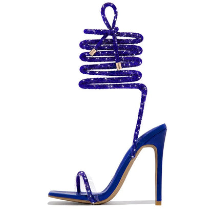 Street Style Lace Up High Heels Sandals Women Square Head Open Toe Banquet Wedding Summer Shoes Ladies Gladiator Sandals