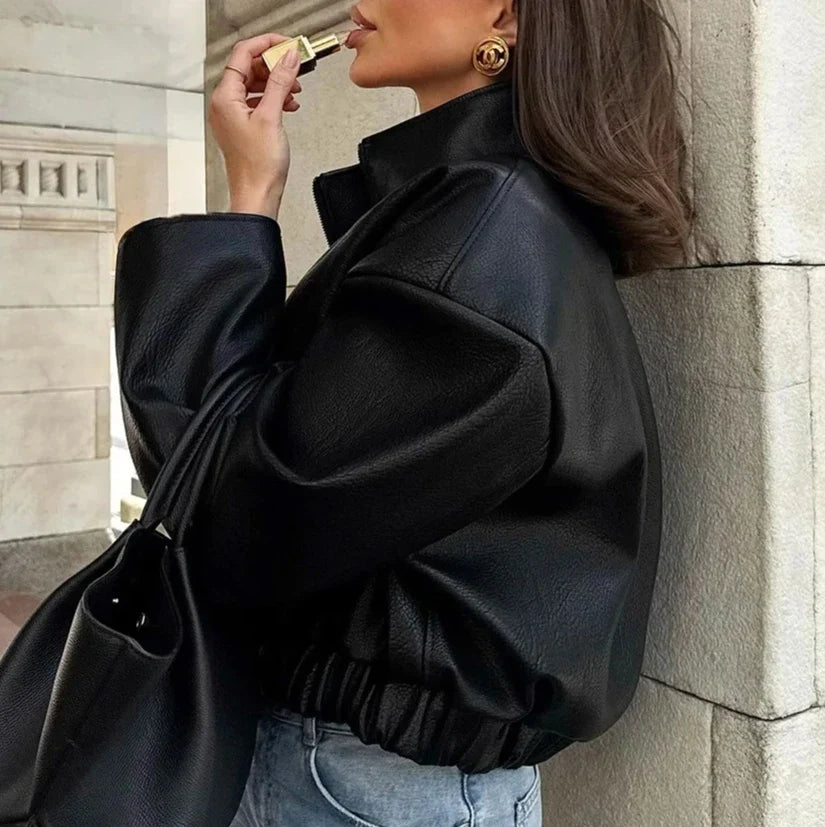 Women's Faux Leather Jacket High Quality PU Leather Coat Designer Fashion Chic Casual Commuting Office Blazer