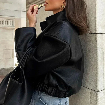 Women's Faux Leather Jacket High Quality PU Leather Coat Designer Fashion Chic Casual Commuting Office Blazer