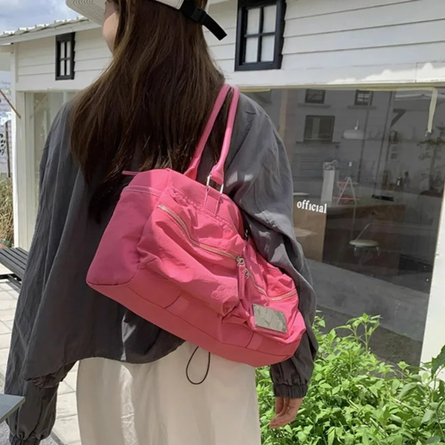 Double Pocket Fashion Bag for Women's New Travel Large Capacity Nylon One Shoulder Handheld Fitness Tote Bags