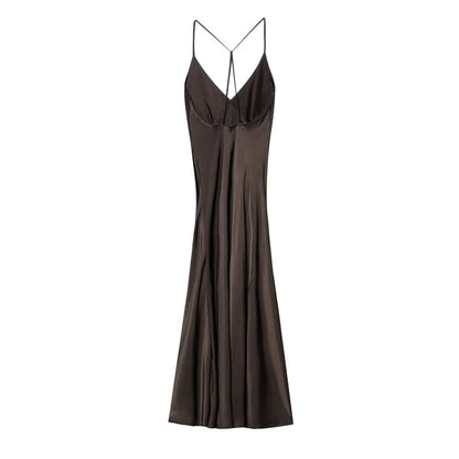Women's Sexy Dyed Maxi Dress Spaghetti Strap Backless Slim Maxi Dress New Fashion Charming Pajamas Long Slim Dress