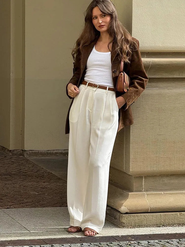 Casual Brown Cropped Lapel Women's Jacket Fashion Single Breasted Long Sleeve Loose Coat New Winter Chic Female Streetwear