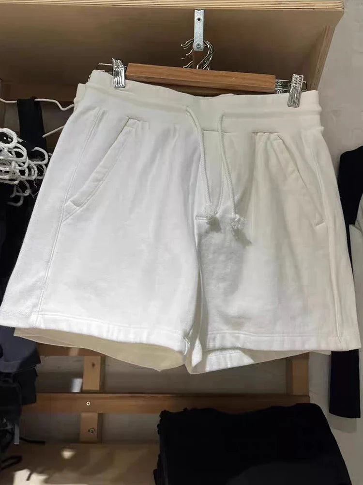 Women Casual Cotton Drawstring Shorts Summer Solid Elastic High Waist Sports Sweatpants Female Y2k Streetwear Thick Shorts