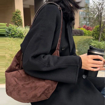 Large capacity design women bag new retro frosted velvet hobos bag armpit bag single shoulder crossbody bag