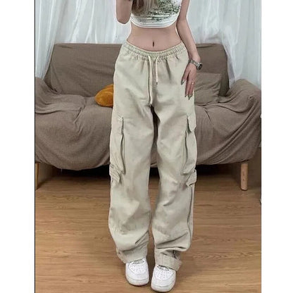 Jeans Leg High Pants Vintage Waist Wide Cargo Straight White Y2K Denim American Baggy Trouser