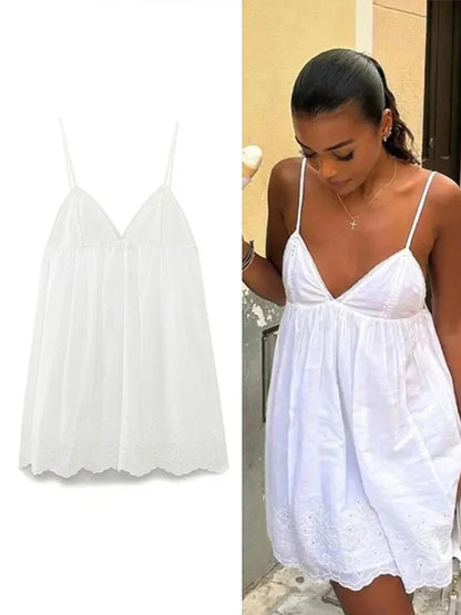 Sling V Neck Women Mini Dresses Lace Up Backless Sleeveless Lady Party Dresses 2024 Spring Summer High Waist Sexy Beach Vestidos